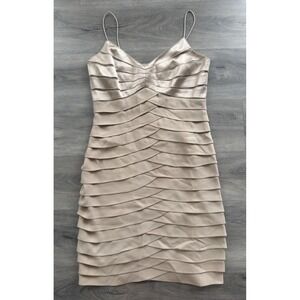 Chetta B Champagne 100% Silk Sleeveless Tiered Mini Cocktail Formal Dress Size 6
